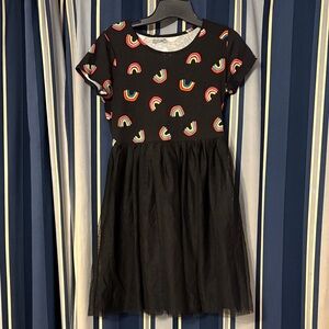 Wonder Nation dress with rainbow pattern and black tulle skirt, size XL(14-16)